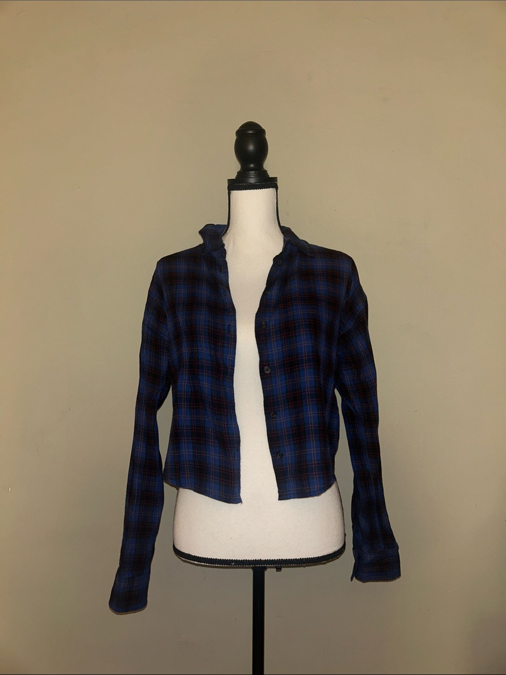 Blue and Black Plaid Button-Up Shirt
